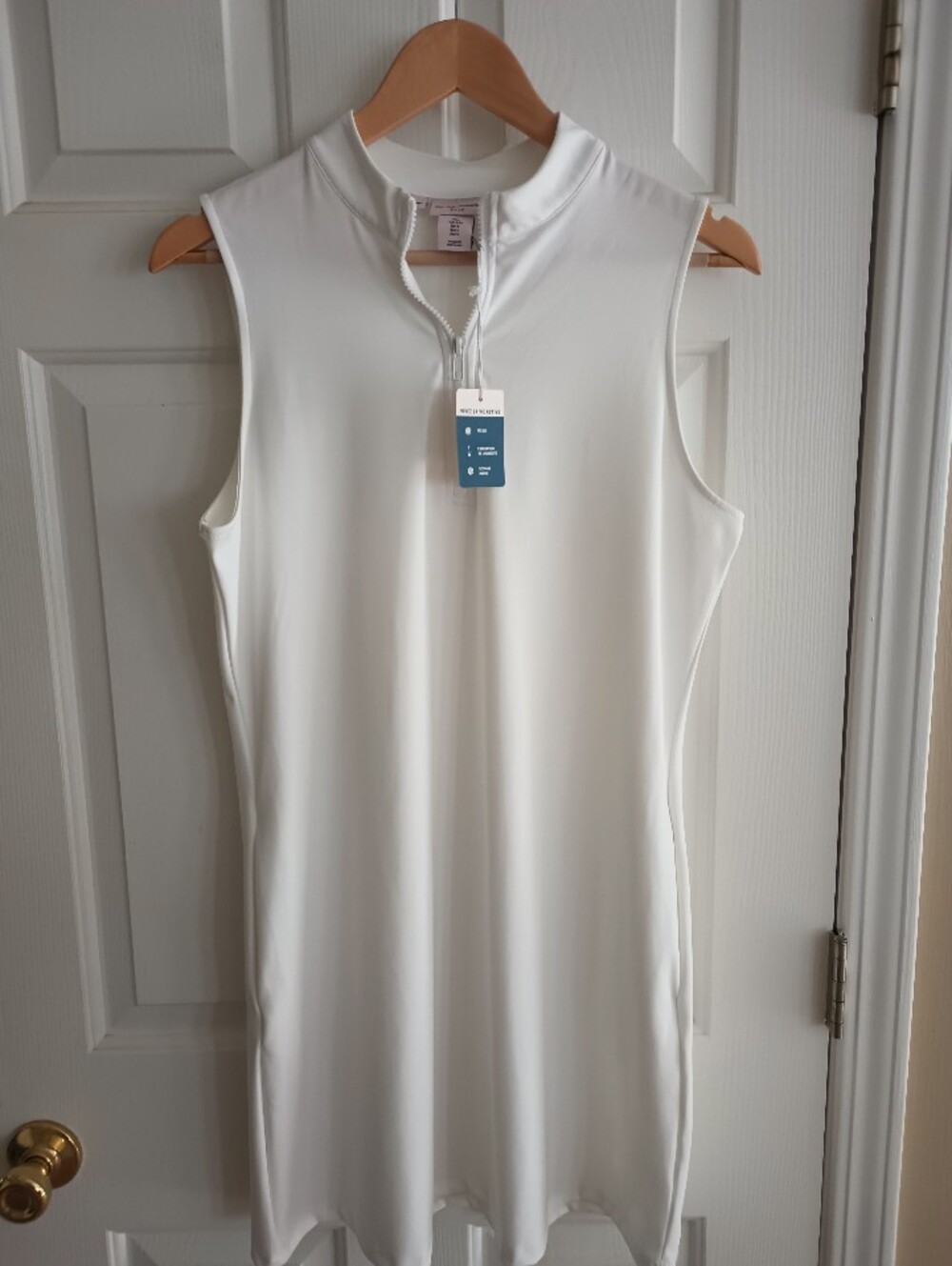 Tommy Bahama Golf Dress White Sleeveless 1/4 Zip Mock Neck Pockets Women’s Large